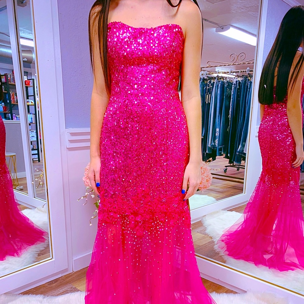 Fuchsia  sequined prom dress
